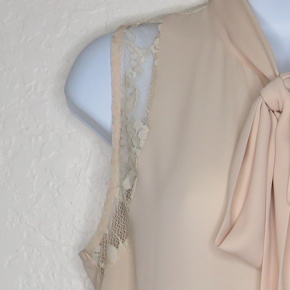 Forever 21* Women's Sleeveless Tie Bow Neck Curved Hem Lace Blouse~ Size‎ Small - Picture 10 of 13